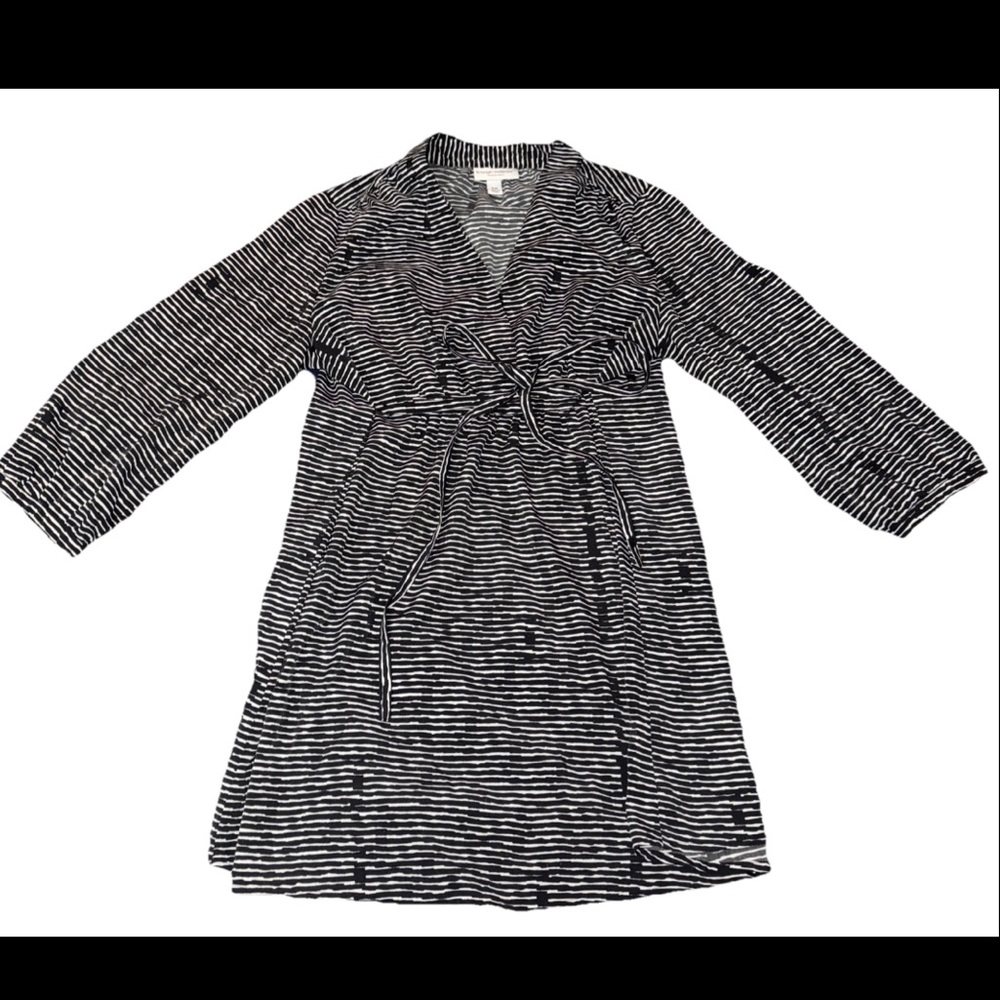 Liz Lange Maternity Women S Black White Striped Tie Back 3/4 Sleeve Pullover Top